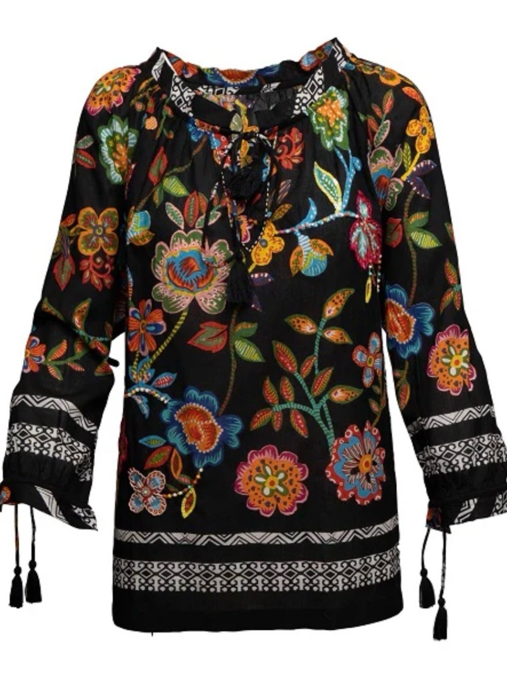 Kikisol Floral Tie-Neck Boho Blouse